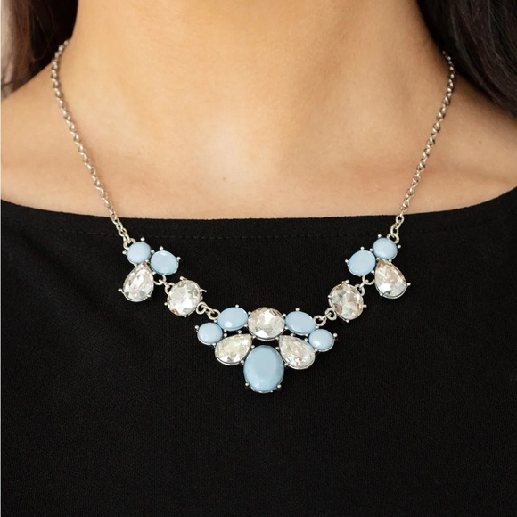 Jewelry - Blue Gemstone Silver Necklace with Sparkling Crystals